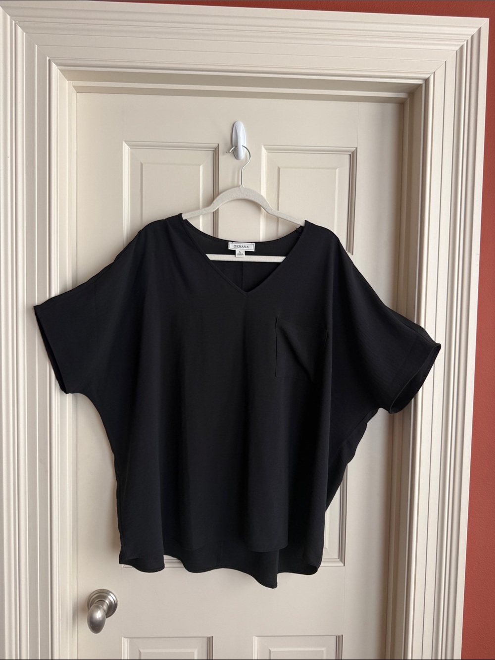 Black V-Neck Dolman Sleeve Tunic Top - Unbranded